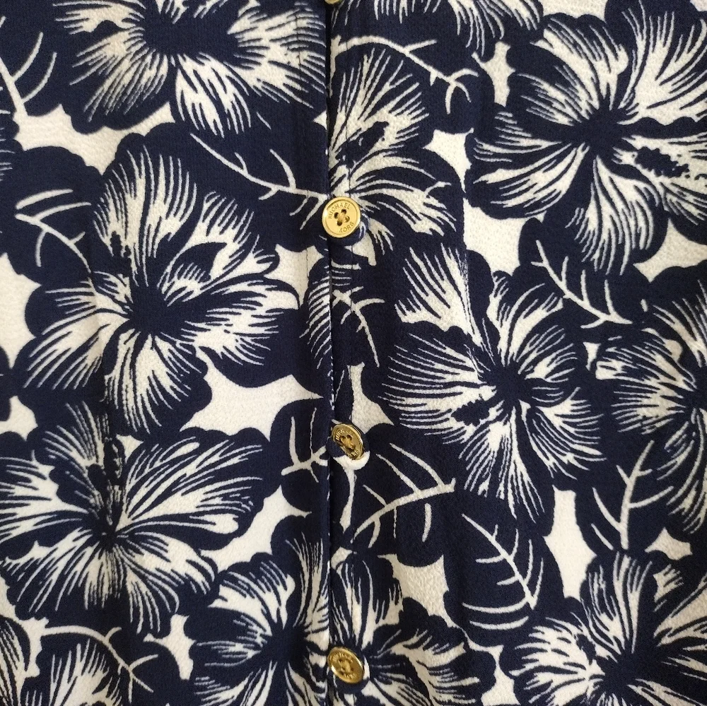 Michael Michael Kors NWT Navy White Floral Button Up Jumpsuit Size Medium